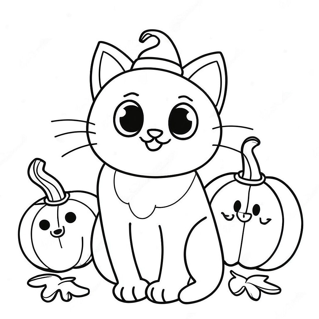 Halloween Black Cat Coloring Page | Halloween Animal coloring page