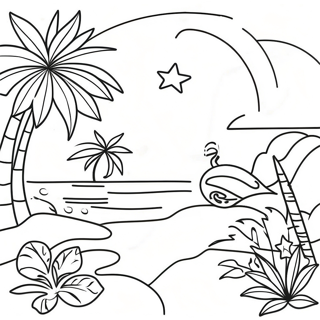 Tropical Christmas Scene Coloring Page | Tropical Christmas coloring page
