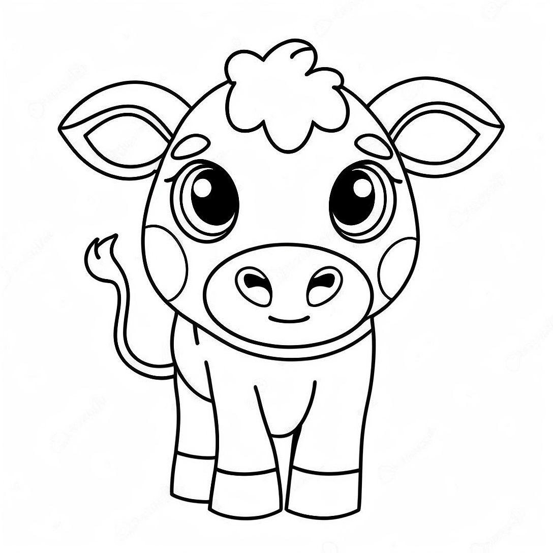 Cute Kawaii Cow with Big Eyes Coloring Page | Cute Kawaii Cow coloring page