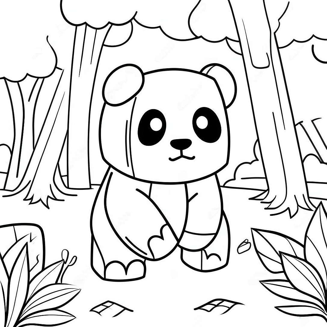 Cute Minecraft Panda in Forest Coloring Page | Minecraft Panda coloring page
