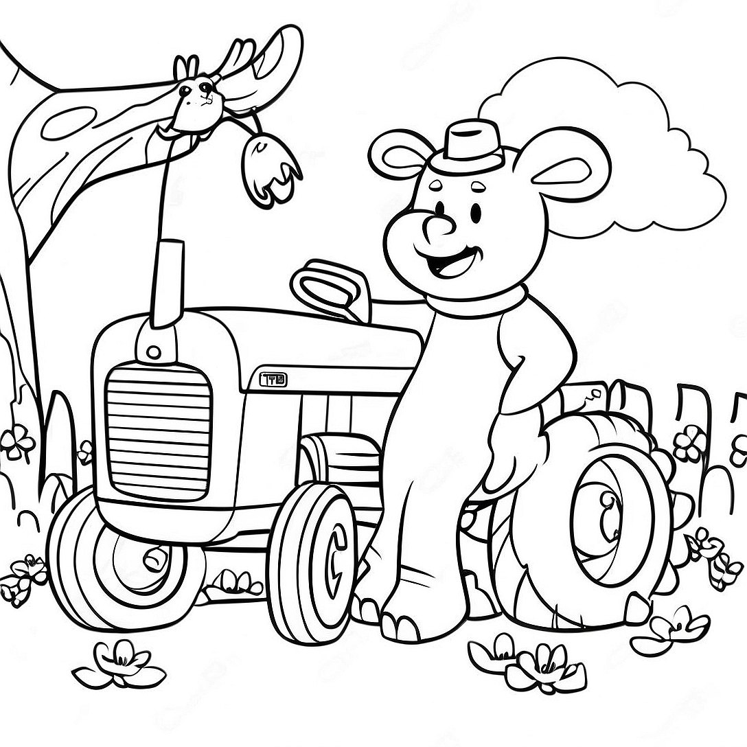 Tractor Ted with Friendly Animals Coloring Page | Tractor Ted coloring page