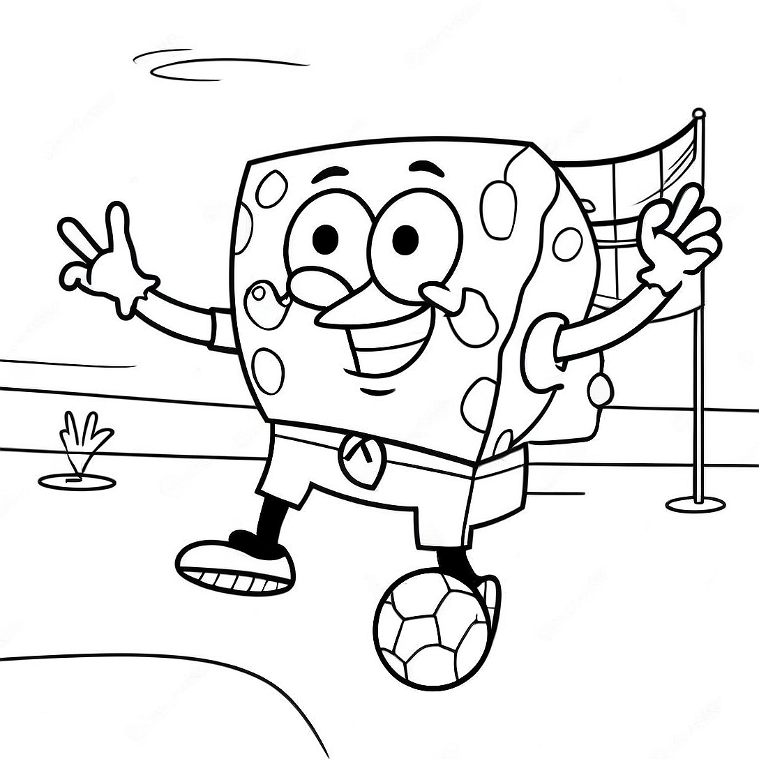 SpongeBob Playing Soccer Coloring Page | SpongeBob Playing Soccer coloring page