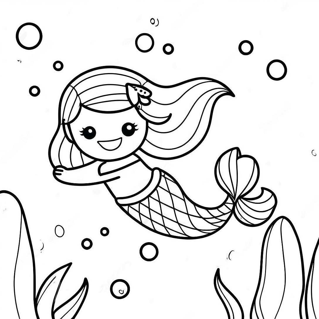 Rainbow Mermaid Underwater Scene Coloring Page | Rainbow Mermaid coloring page