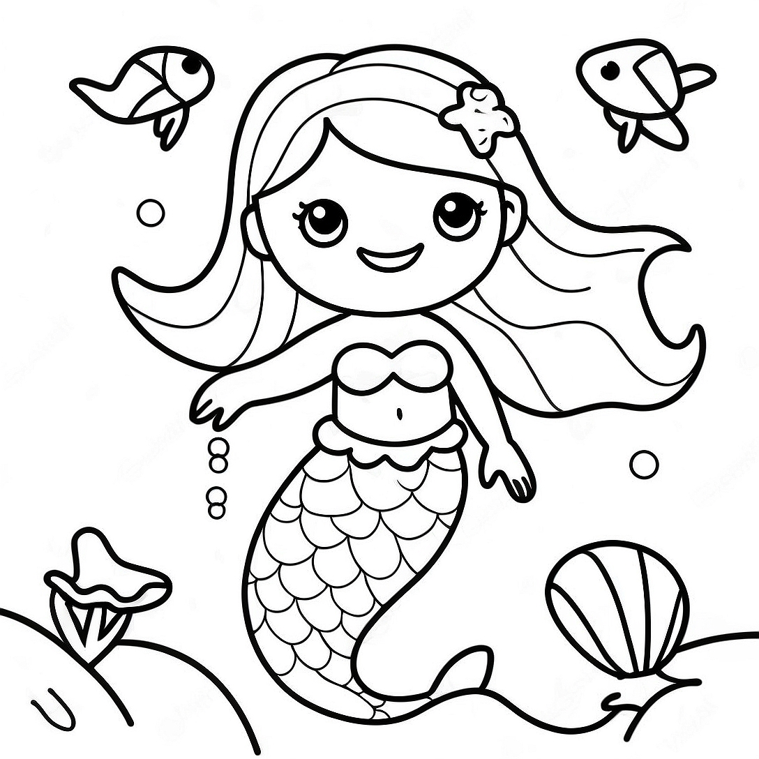 Sparkling Rainbow Mermaid with Seashells Coloring Page | Rainbow Mermaid coloring page