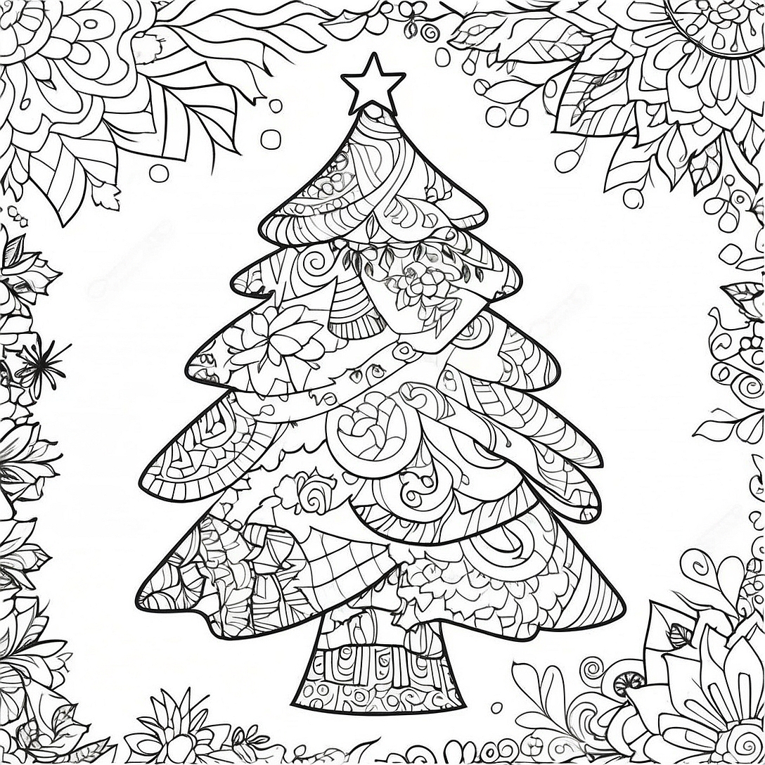 Festive Christmas Tree Zentangle Coloring Page | Christmas Zentangle Patterns coloring page