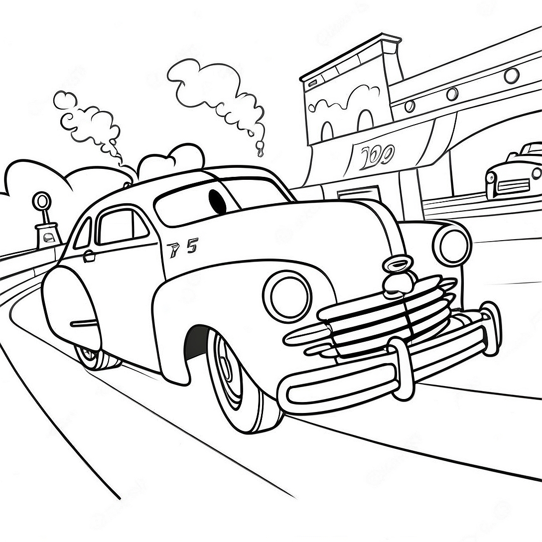 Doc Hudson Racing Scene Coloring Page | Doc Hudson coloring page