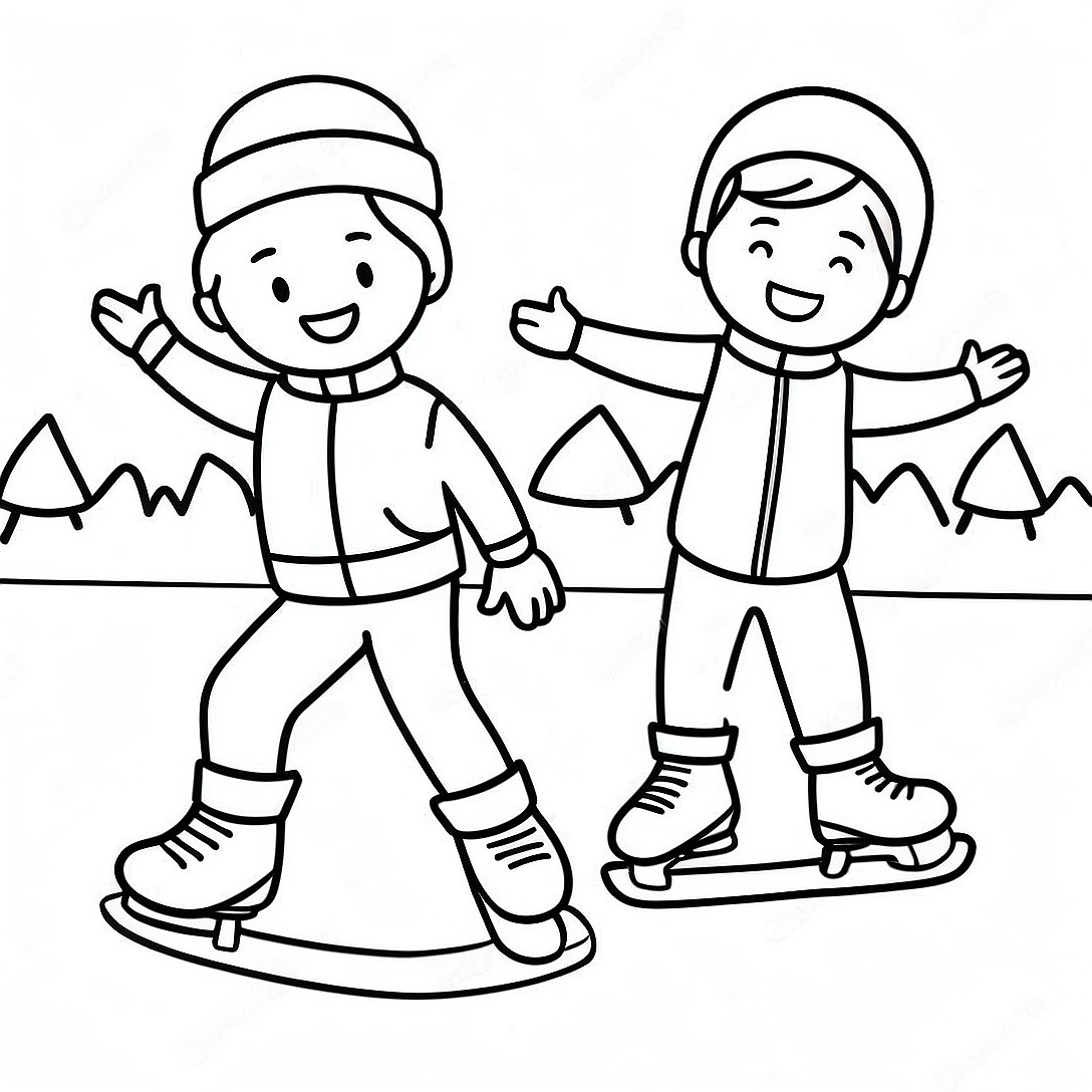 Ice Skating Kids Coloring Page | Ice Skating coloring page