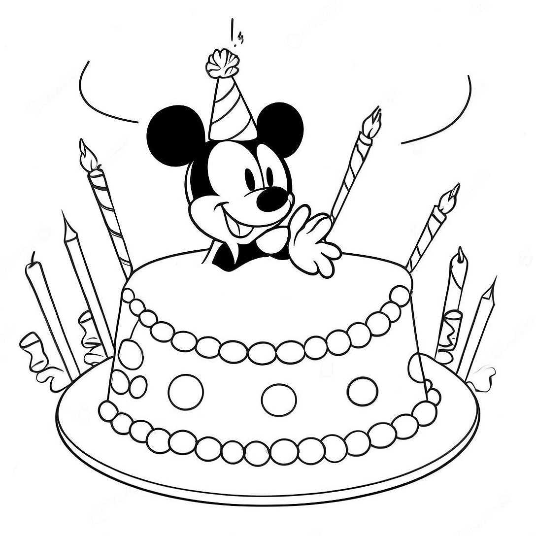 Mickey Mouse Birthday Celebration Coloring Page | Disney Happy Birthday coloring page
