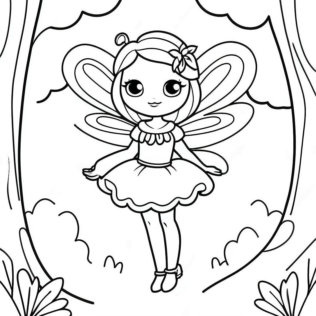 Magical Fairy in Enchanted Forest Coloring Page | Fairyland coloring page