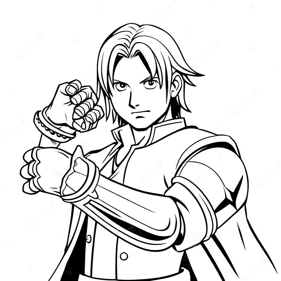 Edward Elric with His Automail Arm Coloring Page | Fullmetal Alchemist coloring page