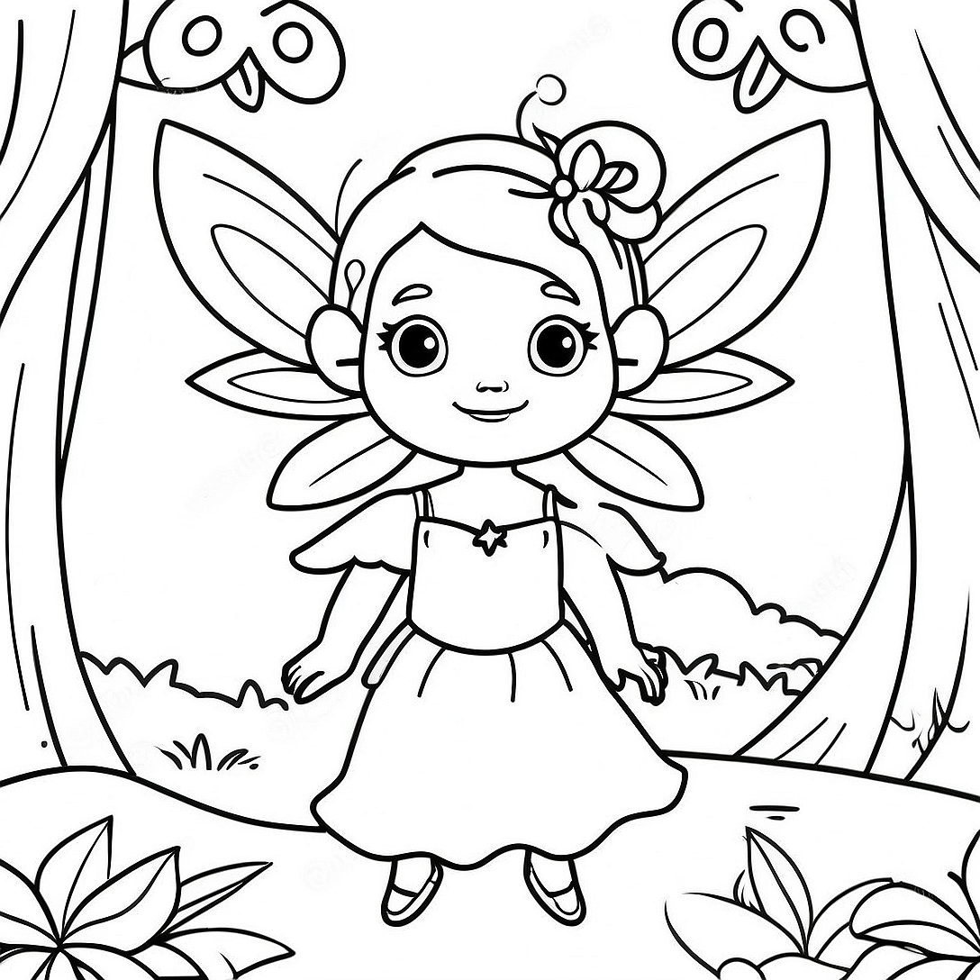 Enchanted Fairy in the Magical Forest Coloring Page | Magical Forest coloring page