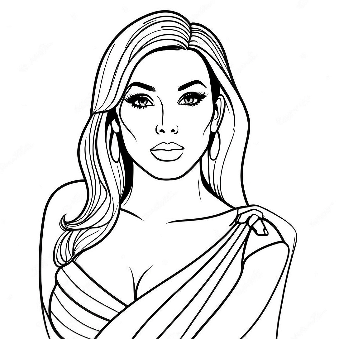 Kim Kardashian in Glamorous Dress Coloring Page | Kim Kardashian coloring page