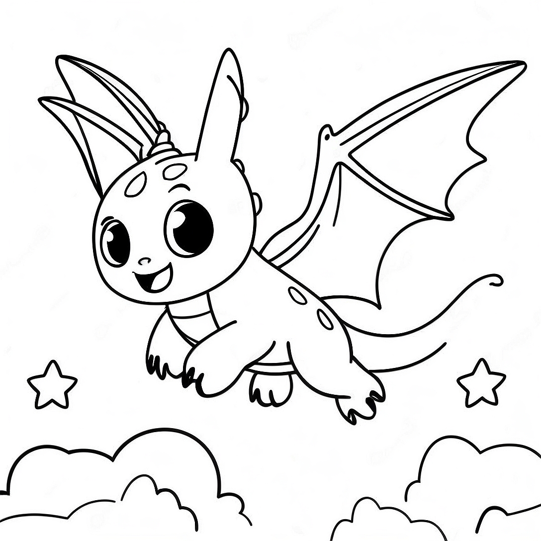 Toothless Flying Through Clouds Coloring Page | Toothless and Light Fury coloring page