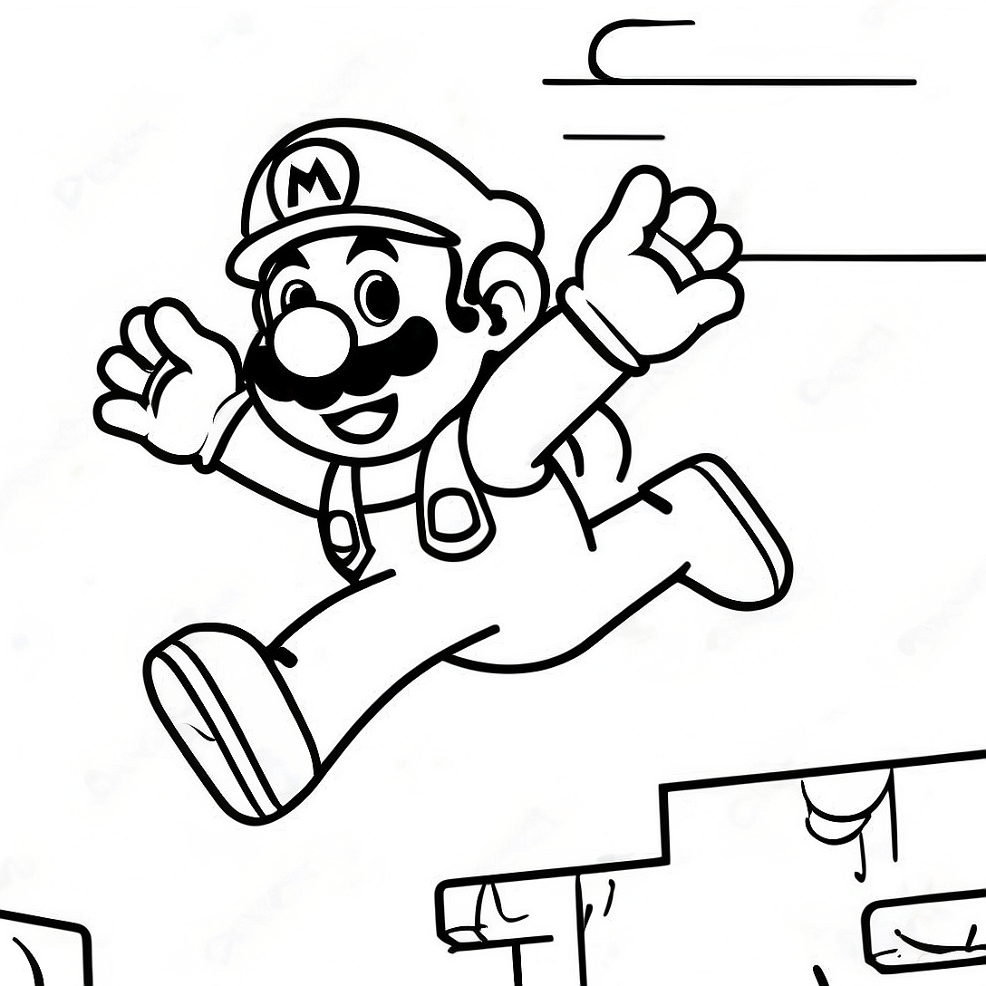 Mario Jumping in the Air Coloring Page | Mario Jumping coloring page