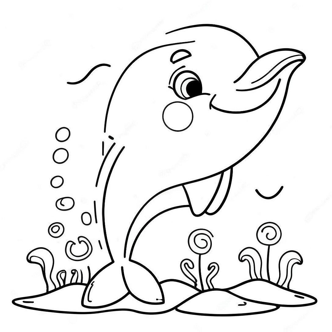 Cute Cartoon Dolphin Coloring Page | Sea Animals coloring page