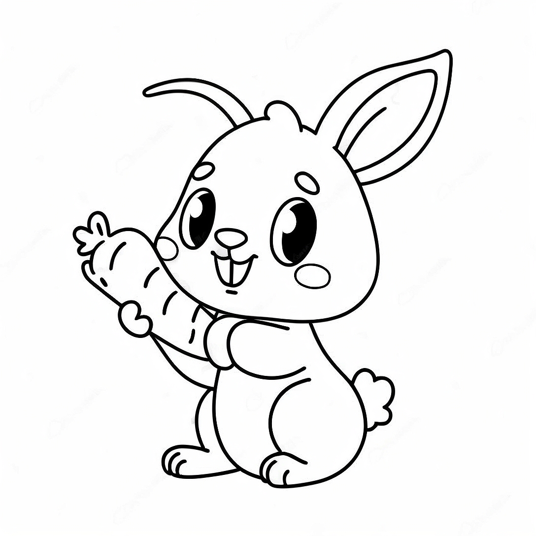 Cute Bunny Holding a Carrot Coloring Page | Bunny with Carrot coloring page