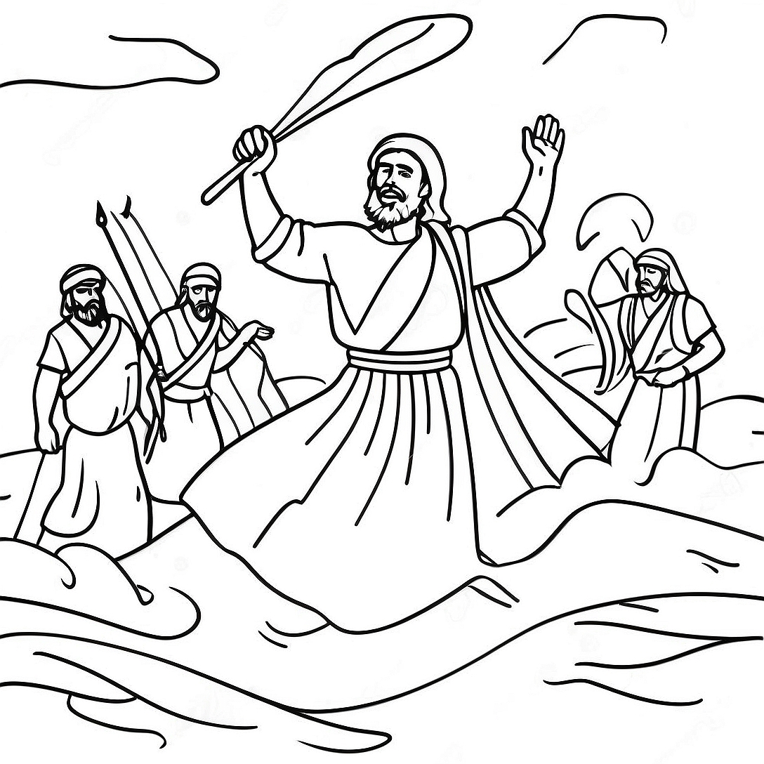 Crossing the Red Sea Miracle Coloring Page | Crossing the Red Sea coloring page
