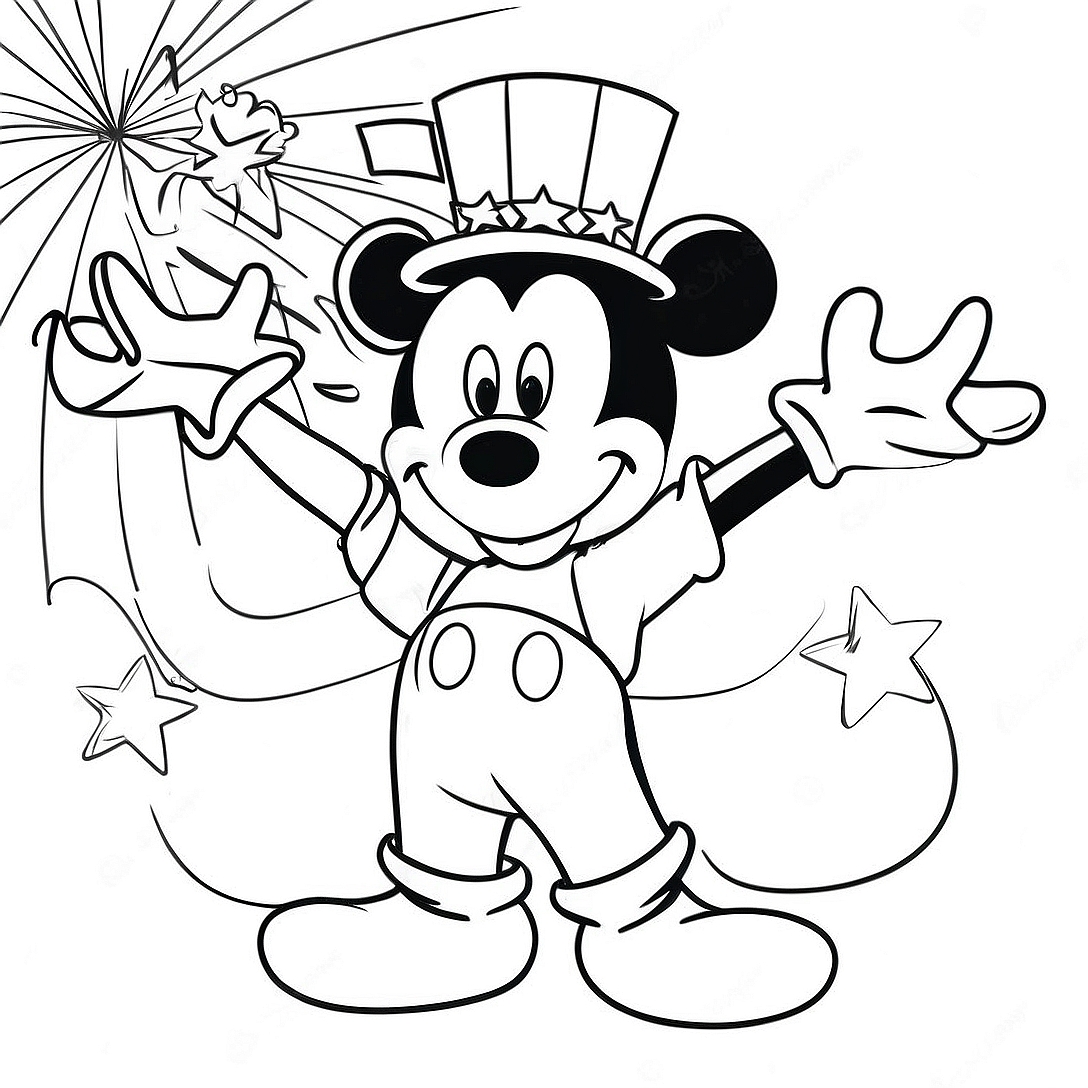 Mickey 4th of July Celebration Coloring Page | Mickey 4th of July coloring page