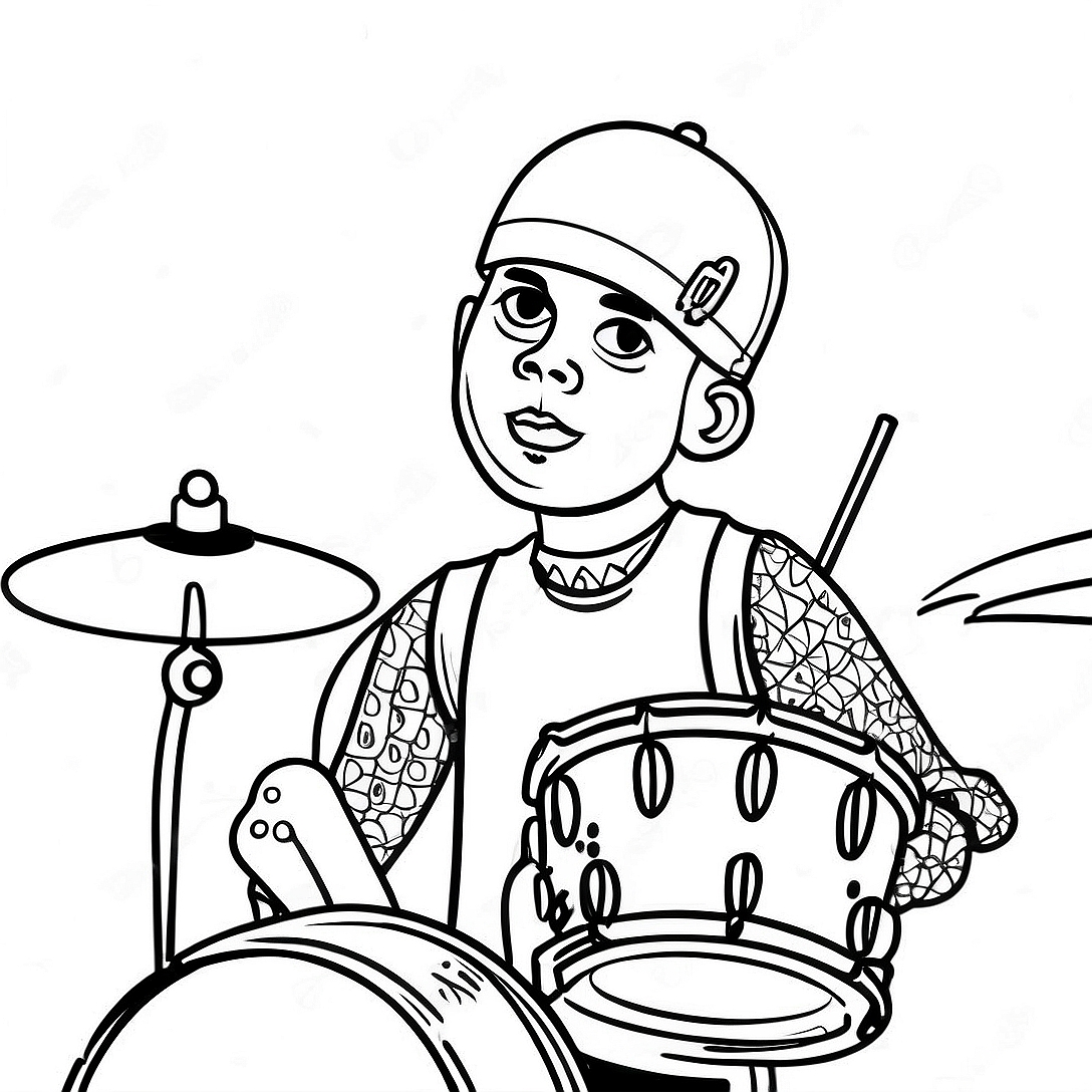 Travis Barker Drumming Coloring Page | Blink 182 coloring page