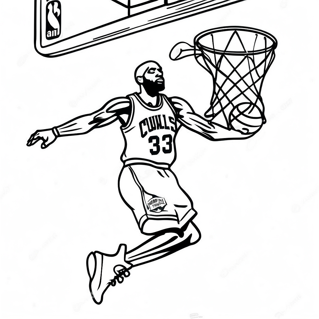 Dynamic NBA Player Dunking Coloring Page | Logo NBA coloring page