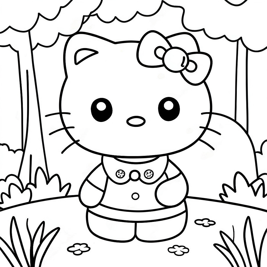 Cute Hello Kitty in a Forest Coloring Page | Hello Kitty Adventure Unblocked coloring page