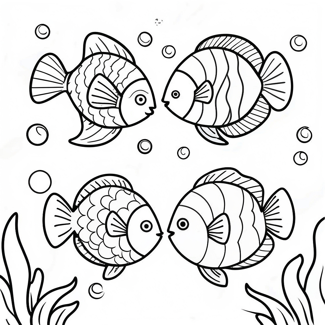 Colorful Tropical Fish Swimming Together Coloring Page | Tropical Fish Fish coloring page