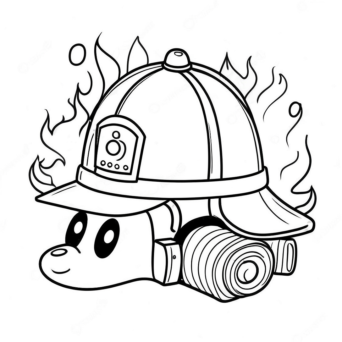 Cute Fireman Hat with Fire Truck Coloring Page | Fireman Hat coloring page