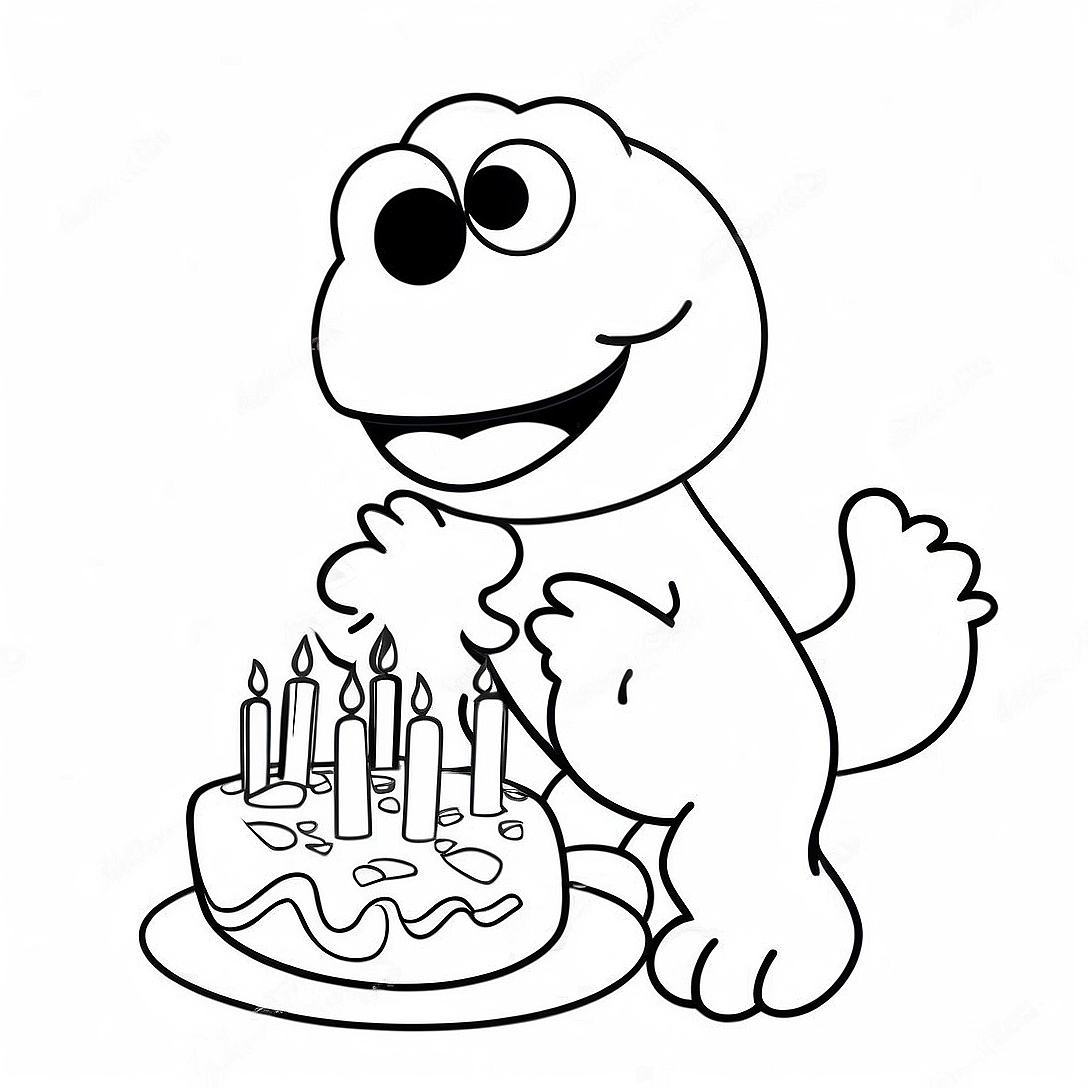 Elmo Celebrating Birthday Coloring Page | Happy 1st Birthday Sesame Street coloring page