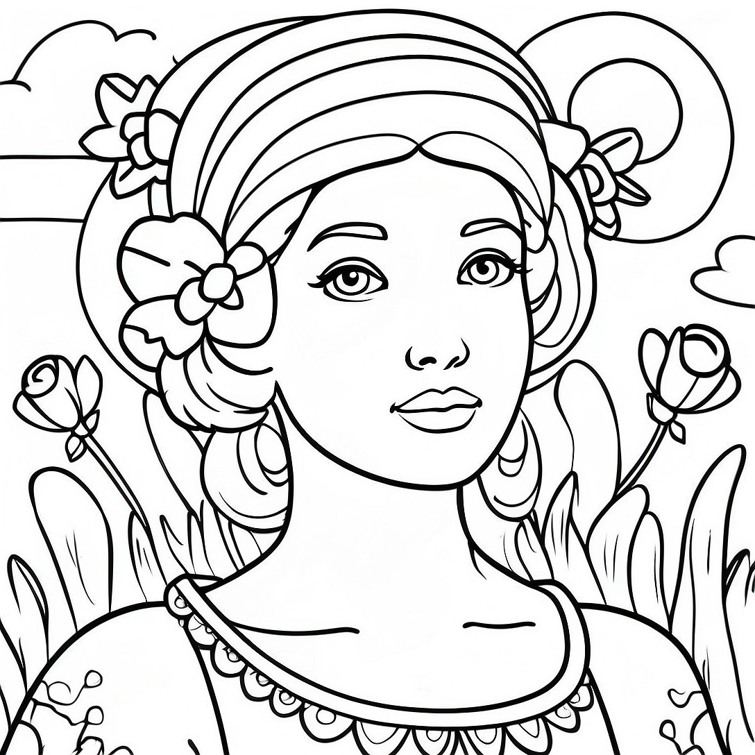 Esperanza with Beautiful Flowers Coloring Page | Esperanza Rising coloring page
