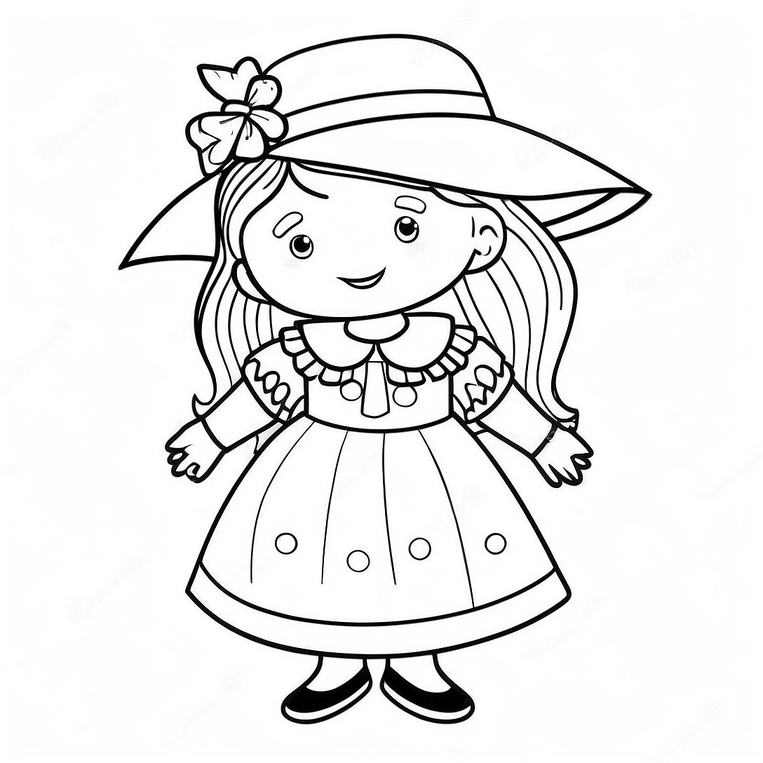 Madeline in a Colorful Dress Coloring Page | Madeline coloring page