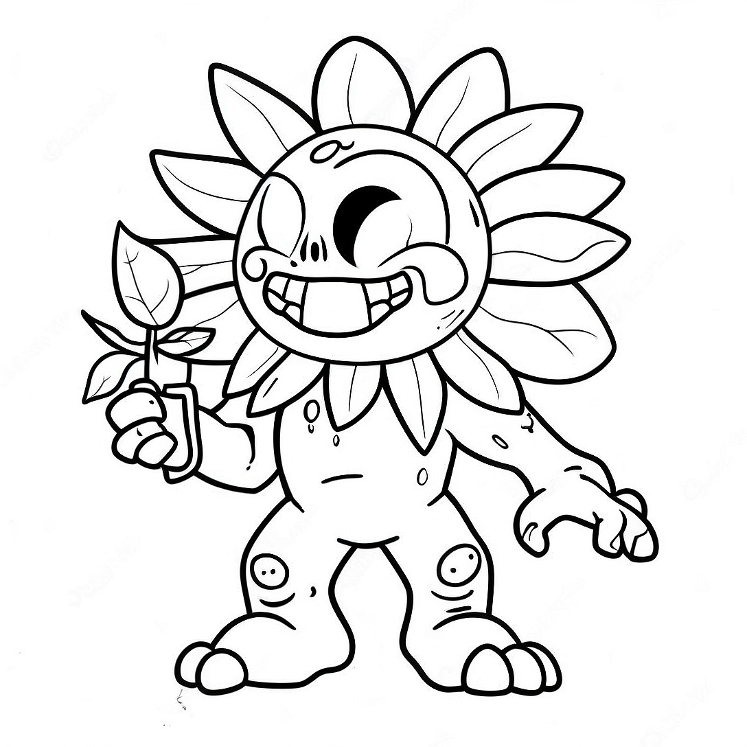 Gargantuar Zombie with Giant Sunflower Coloring Page | Gargantuar Plants vs Zombies coloring page