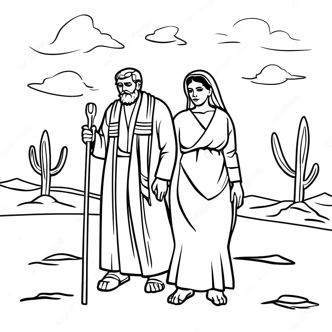 Abraham and Sarah in the Desert Coloring Page | Abraham and Sarah coloring page