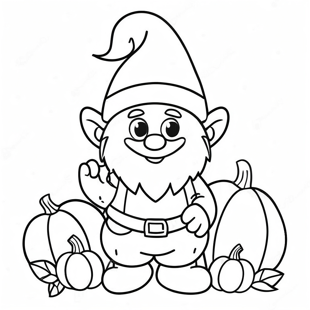 Cute Thanksgiving Gnome with Pumpkin Coloring Page | Thanksgiving Gnome coloring page