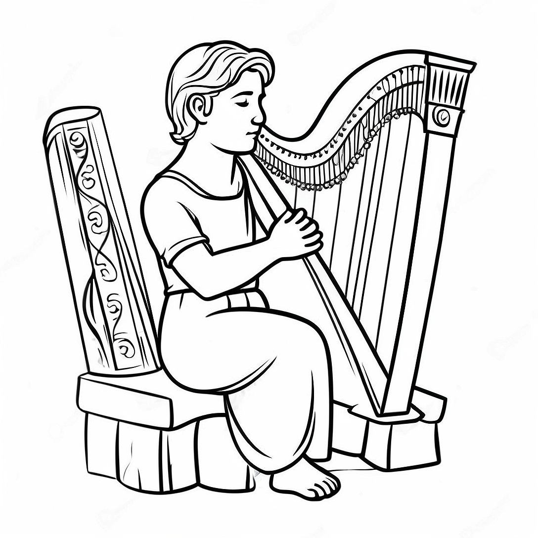 David Playing Harp Coloring Page | David and Saul coloring page