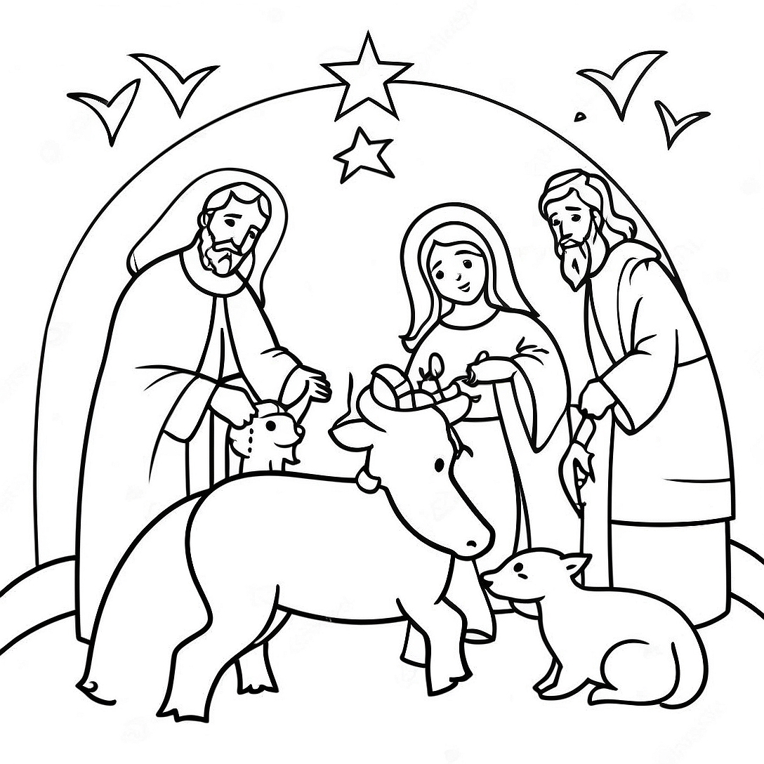 Nativity Manger with Animals Coloring Page | Manger coloring page