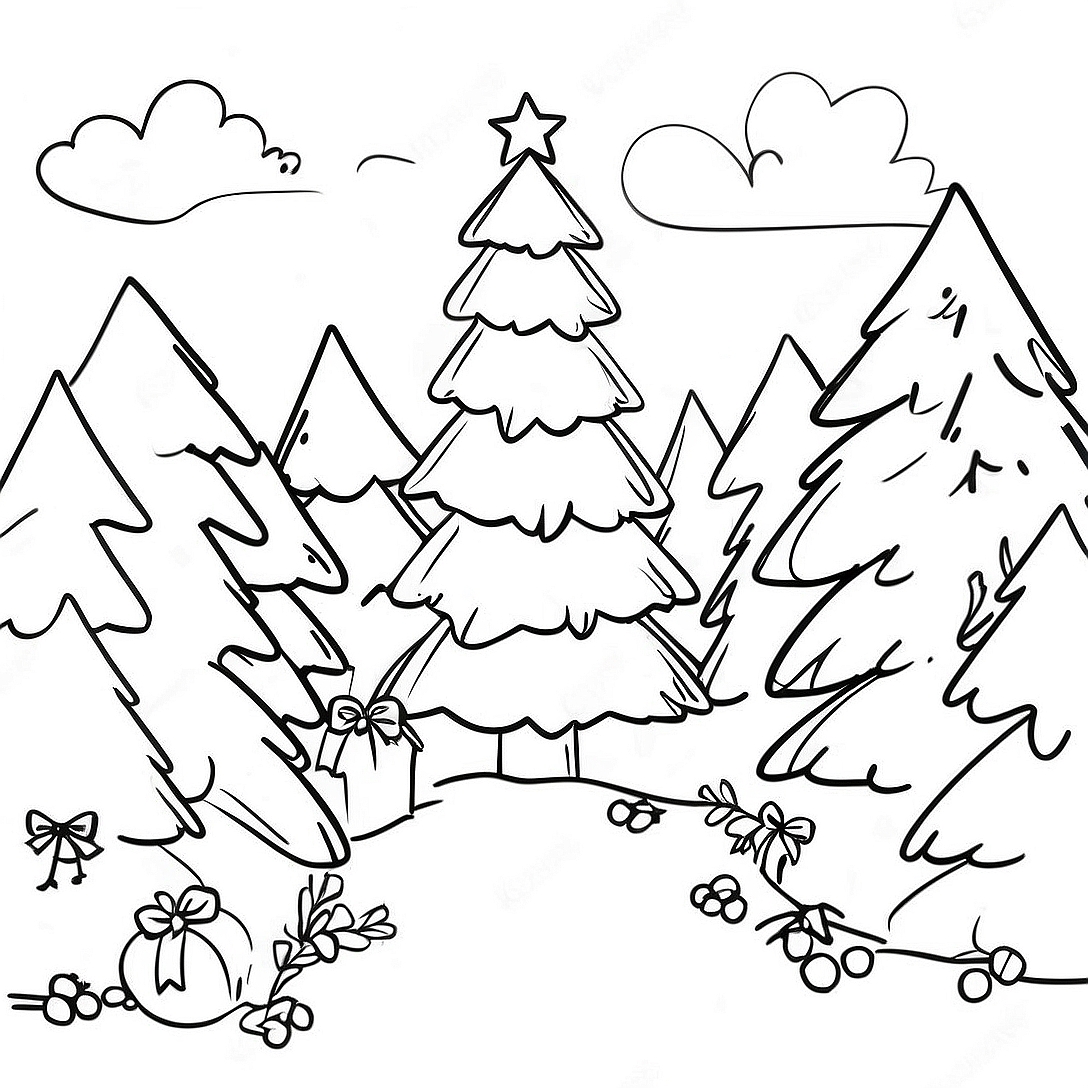Christmas Tree Farm Scene Coloring Page | Christmas Tree Farm coloring page