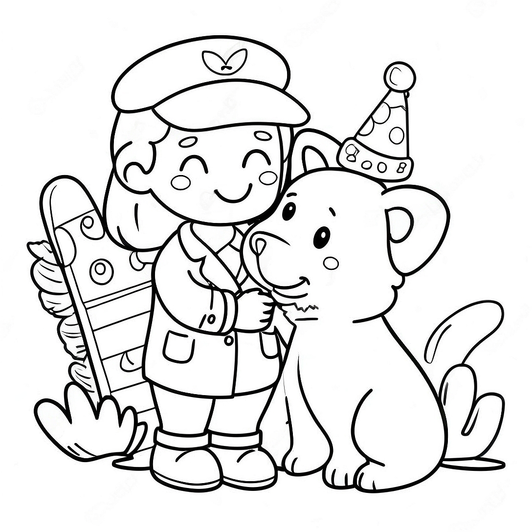 Cute Vet with Animals Coloring Page | Vet coloring page