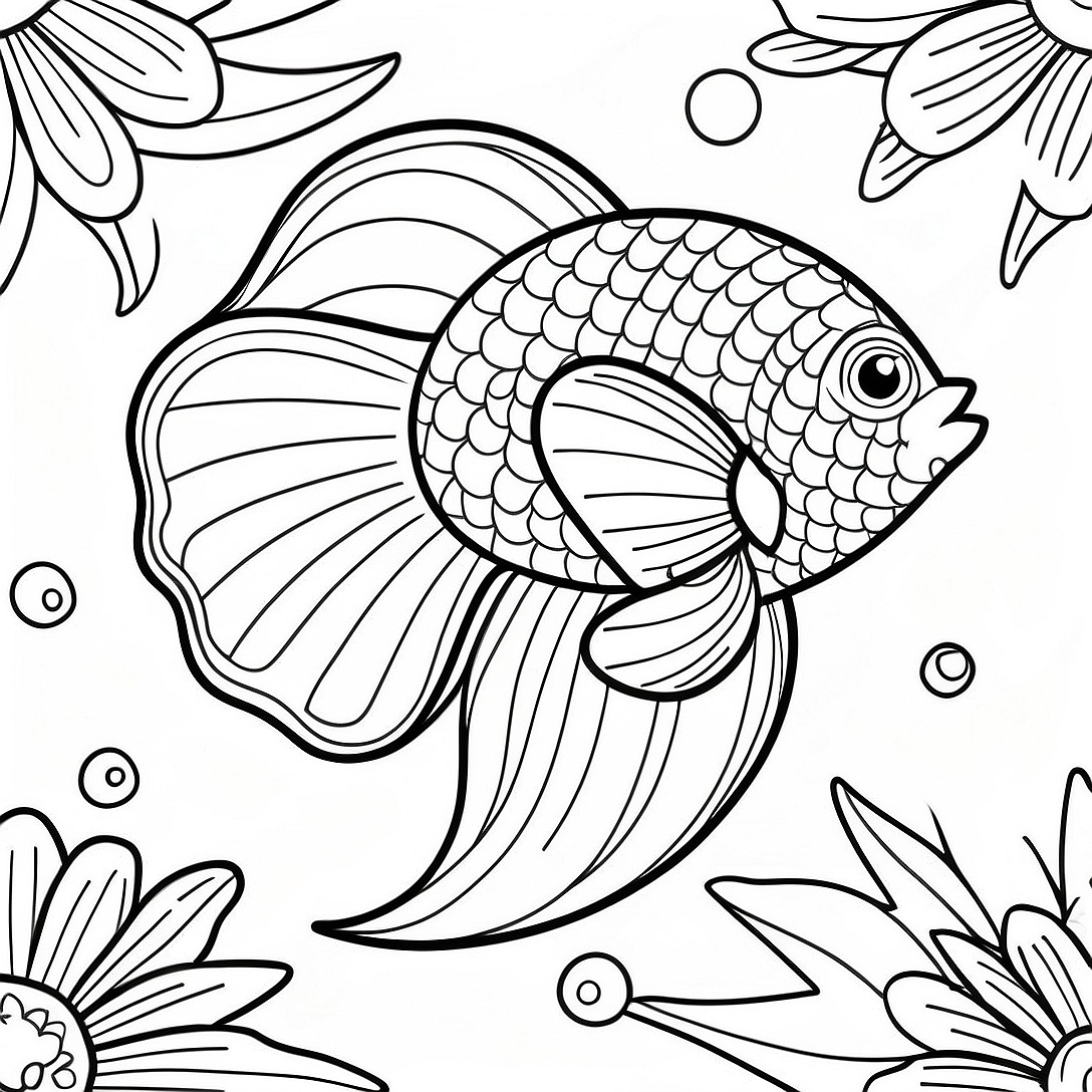 Colorful Betta Fish Swimming Coloring Page | Betta Fish coloring page