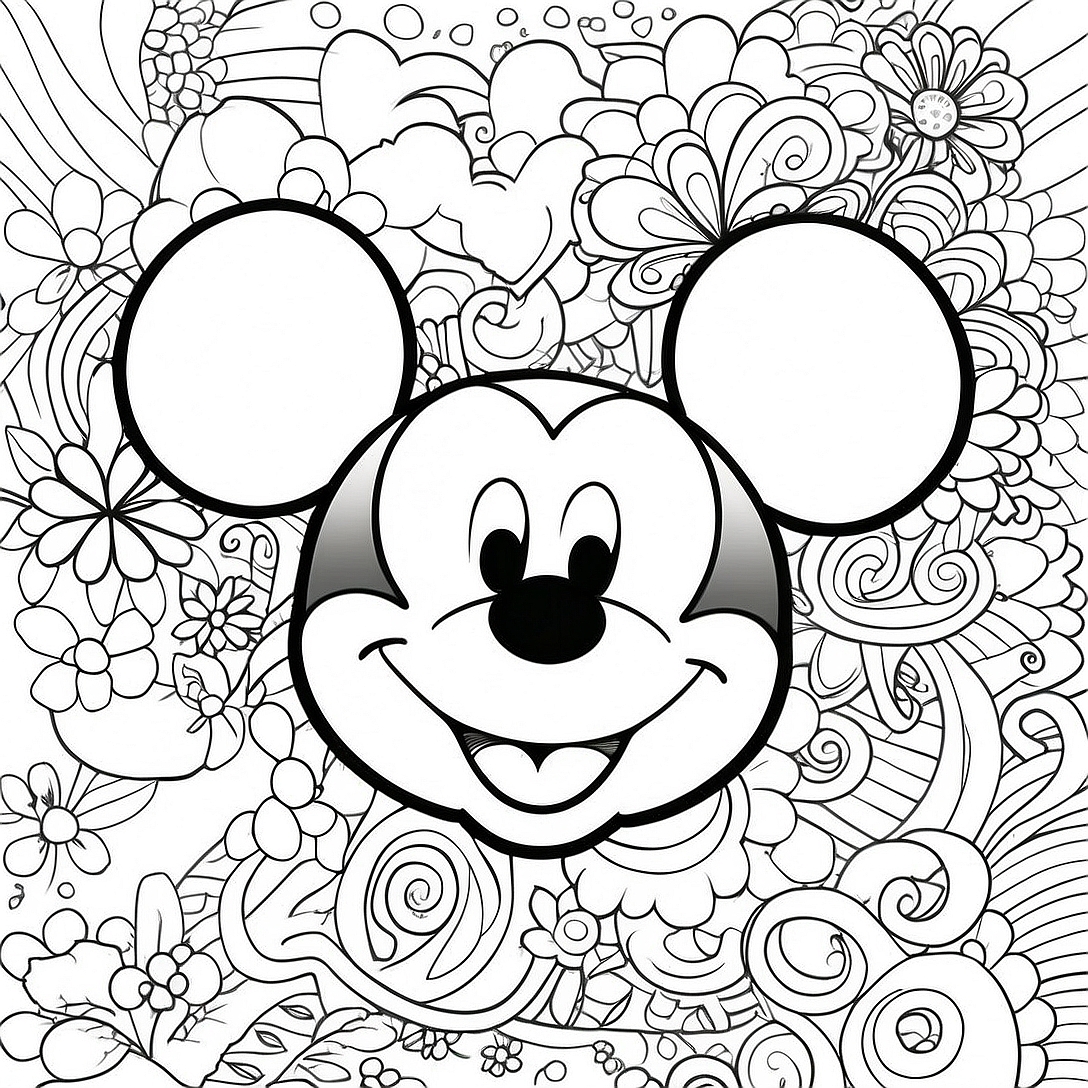 Happy Mickey Mouse Face Coloring Page | Mickey Mouse Face coloring page