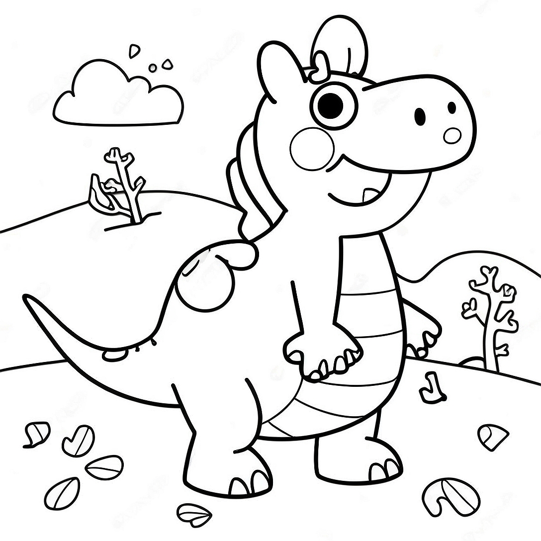 Peppa Pig Dinosaur Adventure Coloring Page | Peppa Pig Dinosaur coloring page