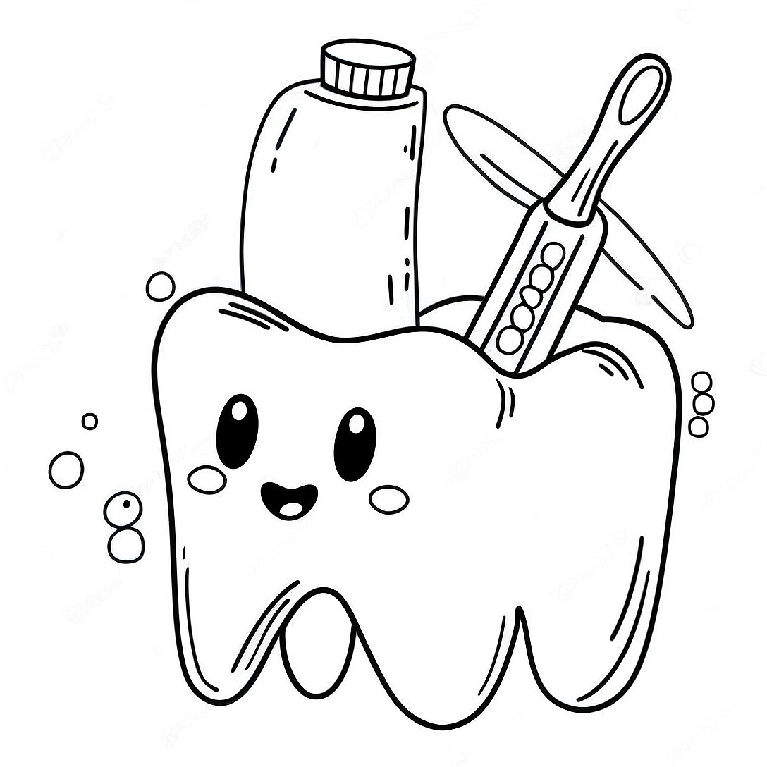 Fun Toothbrush and Tooth Coloring Page | Hygiene coloring page