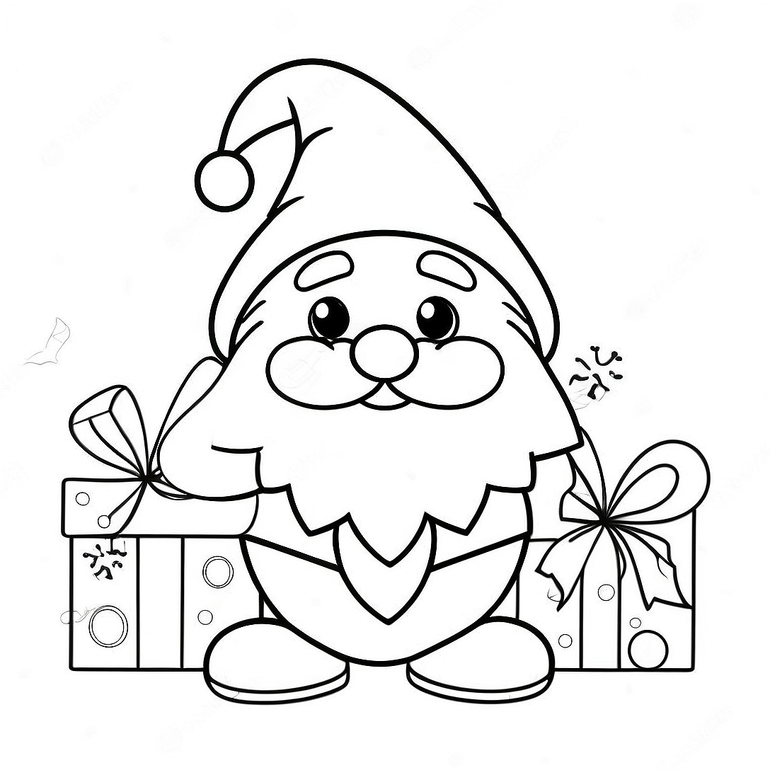 Festive Christmas Gnome with Gifts Coloring Page | Christmas Gnome coloring page