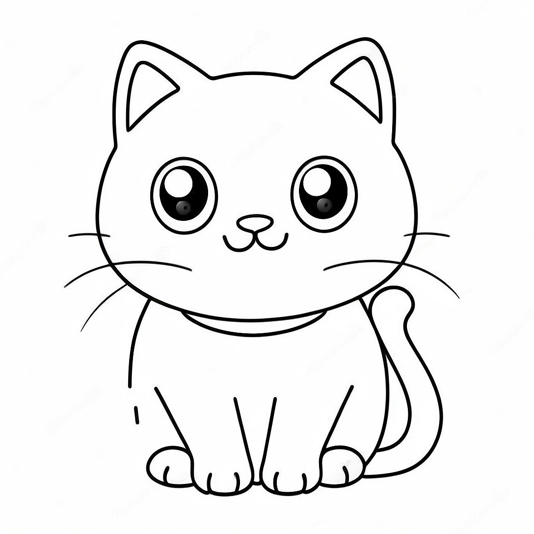 Adorable Kawaii Cat with Big Eyes Coloring Page | Kawaii Cute Cat coloring page