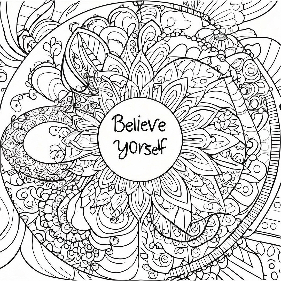 Colorful Believe in Yourself Mandala Coloring Page | Believe in Yourself coloring page