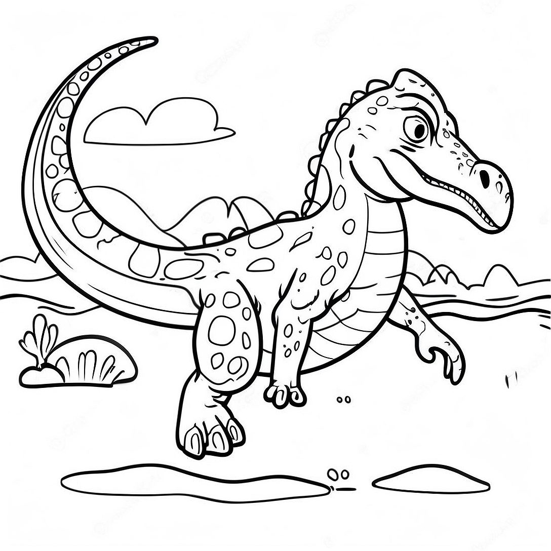 Baryonyx Swimming in Water Coloring Page | Baryonyx coloring page
