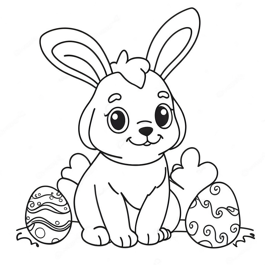 Cute Easter Dog with Bunny Ears Coloring Page | Easter Dog coloring page