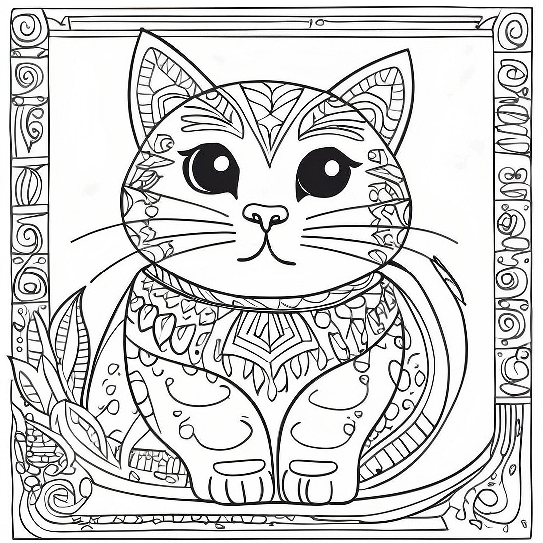 Colorful Laurel Burch Cat Coloring Page | Laurel Burch coloring page