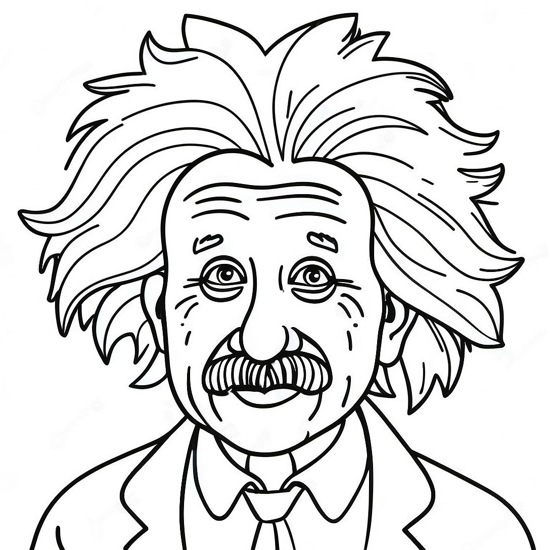 Funny Albert Einstein with Crazy Hair Coloring Page | Albert Einstein coloring page