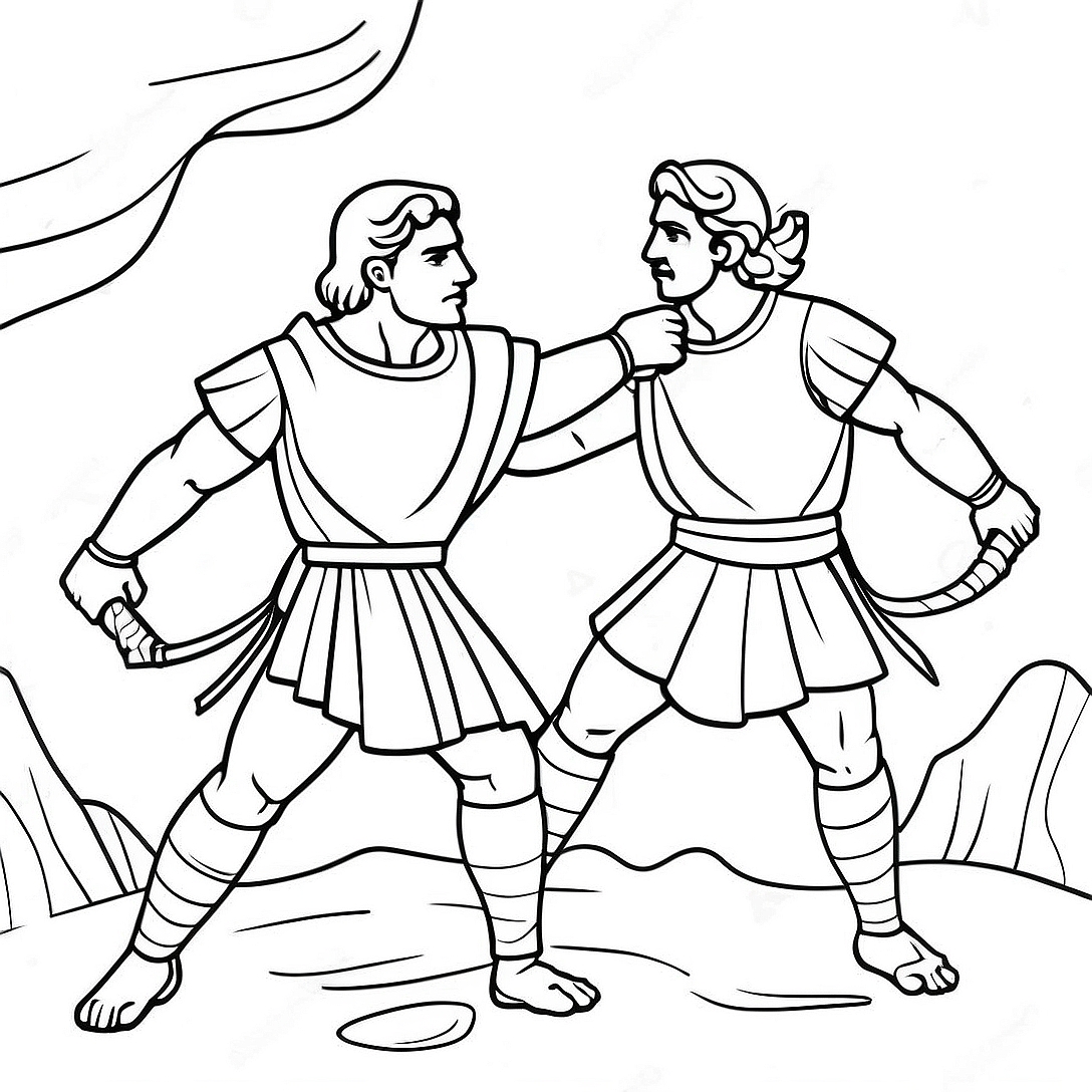David and Jonathan in Battle Coloring Page | David and Jonathan coloring page