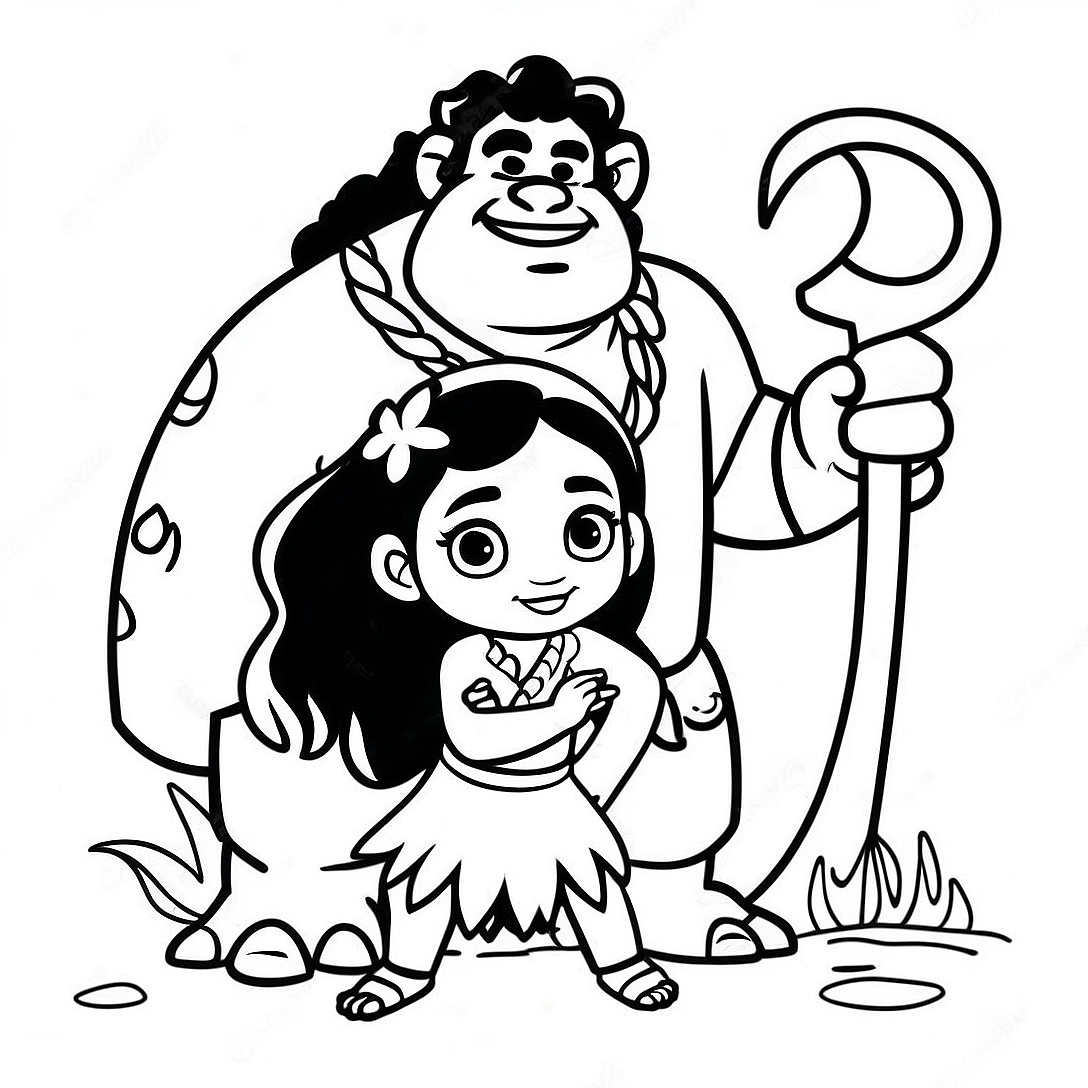 Maui and Moana Adventure Coloring Page | Moana coloring page
